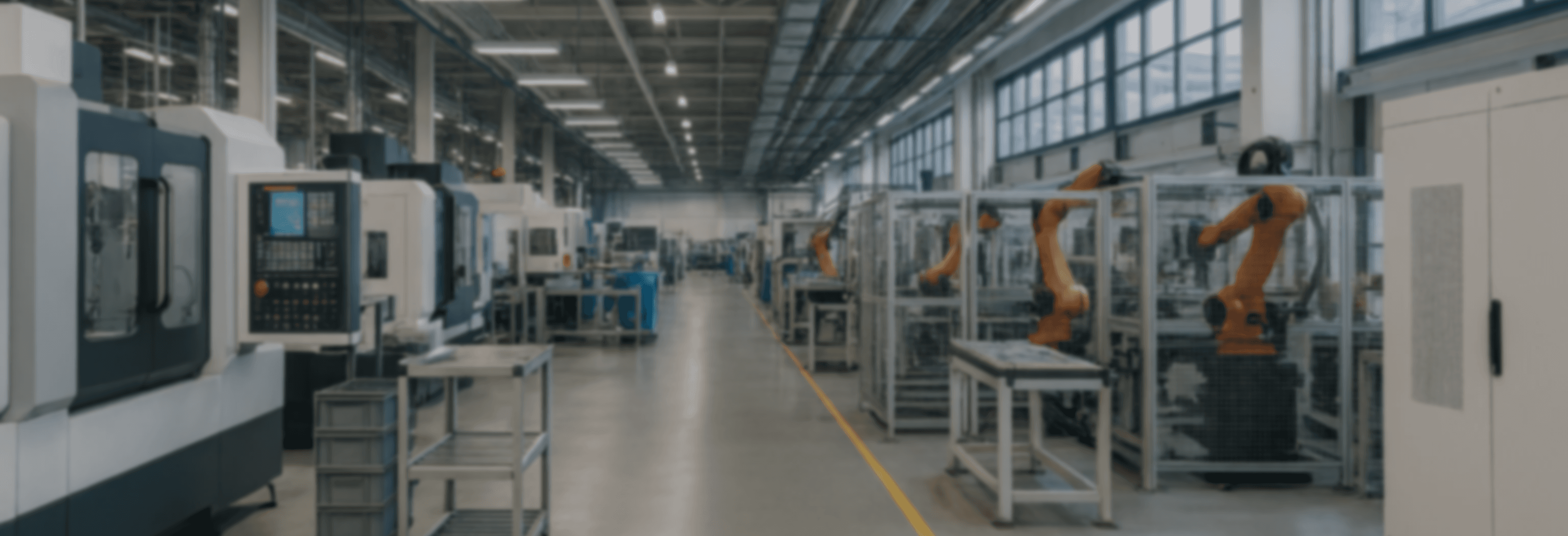Produktionshalle mit Robotik-Armen